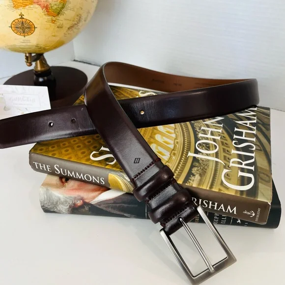 JOSEPH ABBOUD Belt Genuine Leather Gunmetal Buckle Handcrafted In Italy - Picture 1 of 15